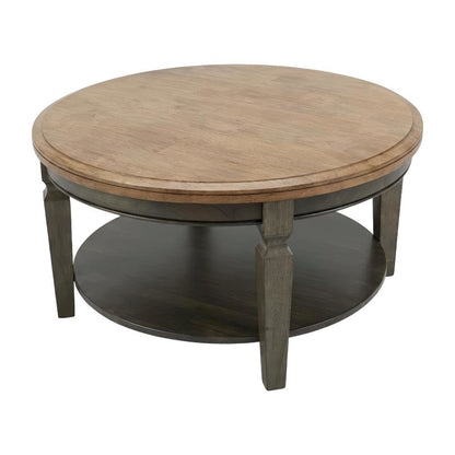 Hickory Washed Coal Round Coffee Table Hardwood Top Durable Design
