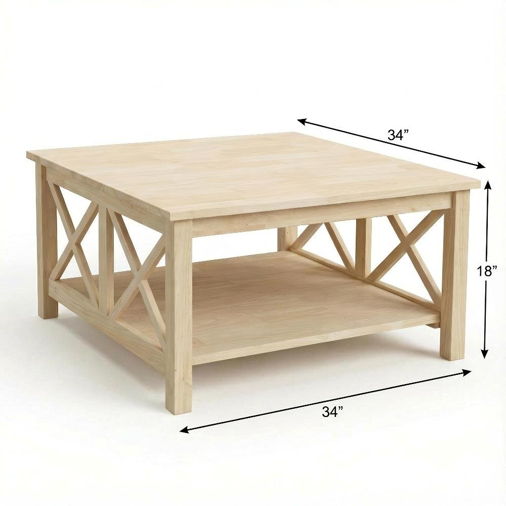Unfinished Hardwood Coffee Table with Sturdy Construction and Smooth Surface