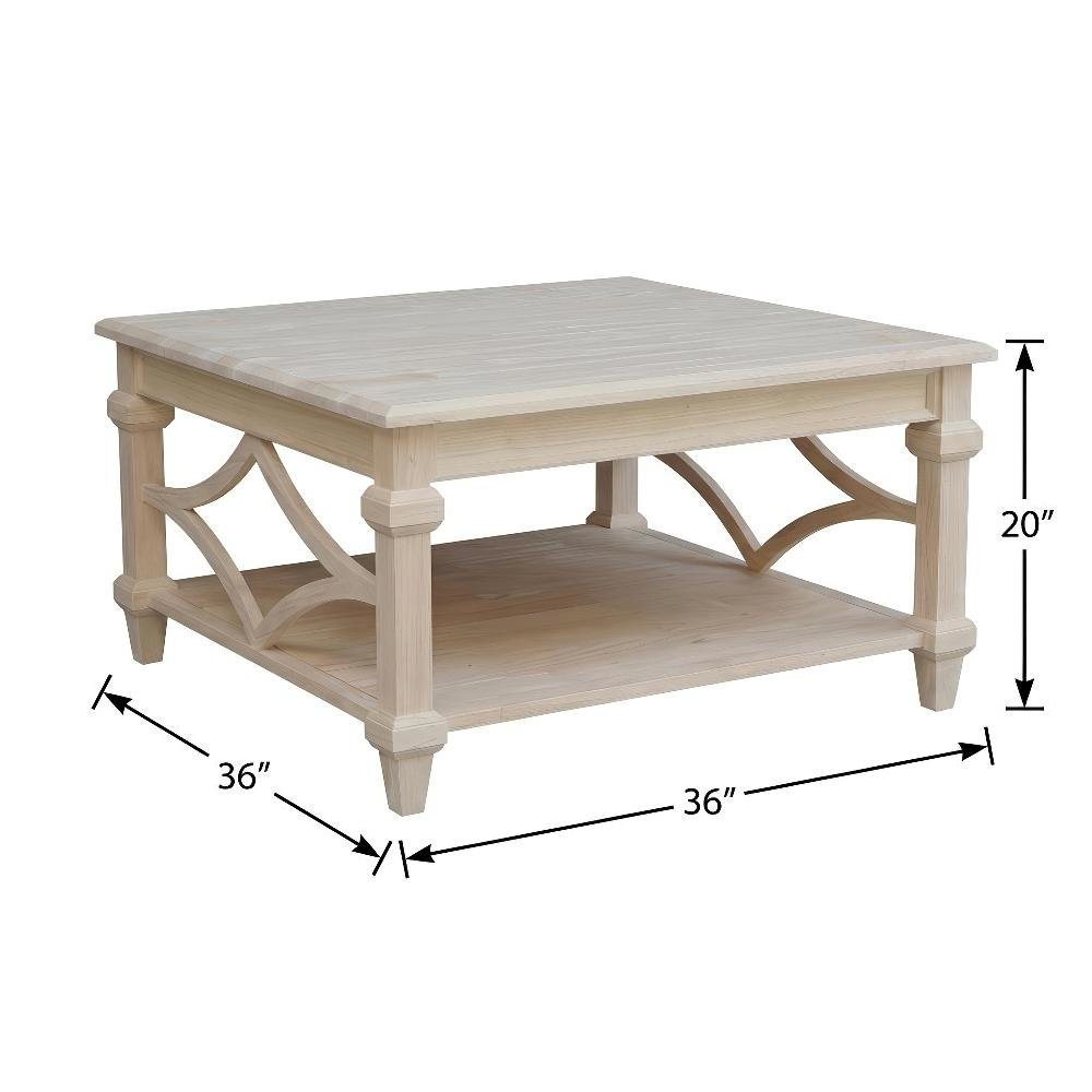 Unfinished Parawood Square Coffee Table with Sturdy Frame and Wipe-Clean Surface