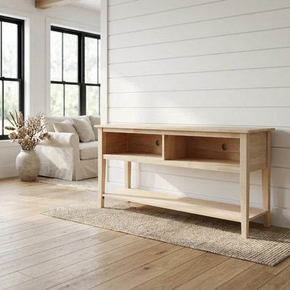 Unfinished Hardwood TV Stand with Spacious Surface for Modern Living