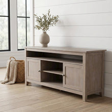 Washed Gray Taupe Entertainment TV Stand with 2 Doors and Hardwood Construction