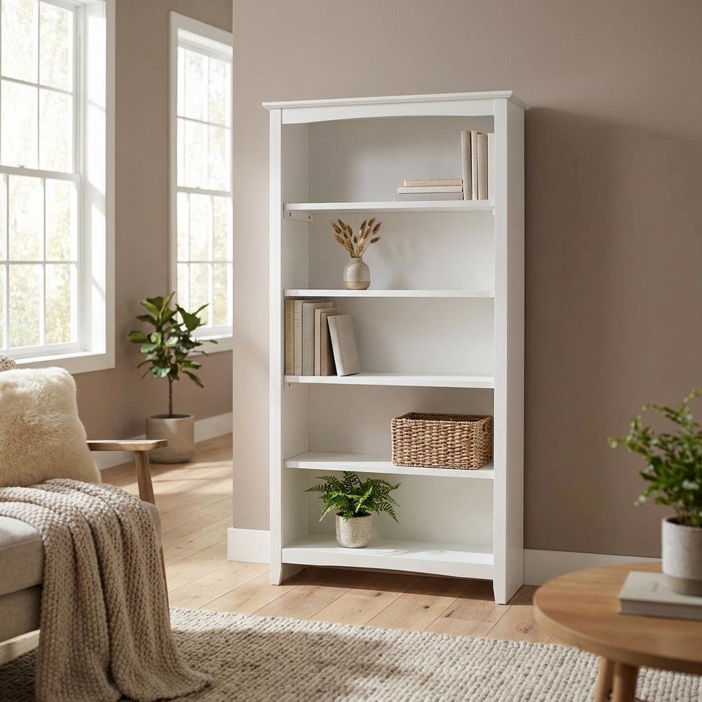 White Shaker Bookcase with Classic Design and Spacious Shelving