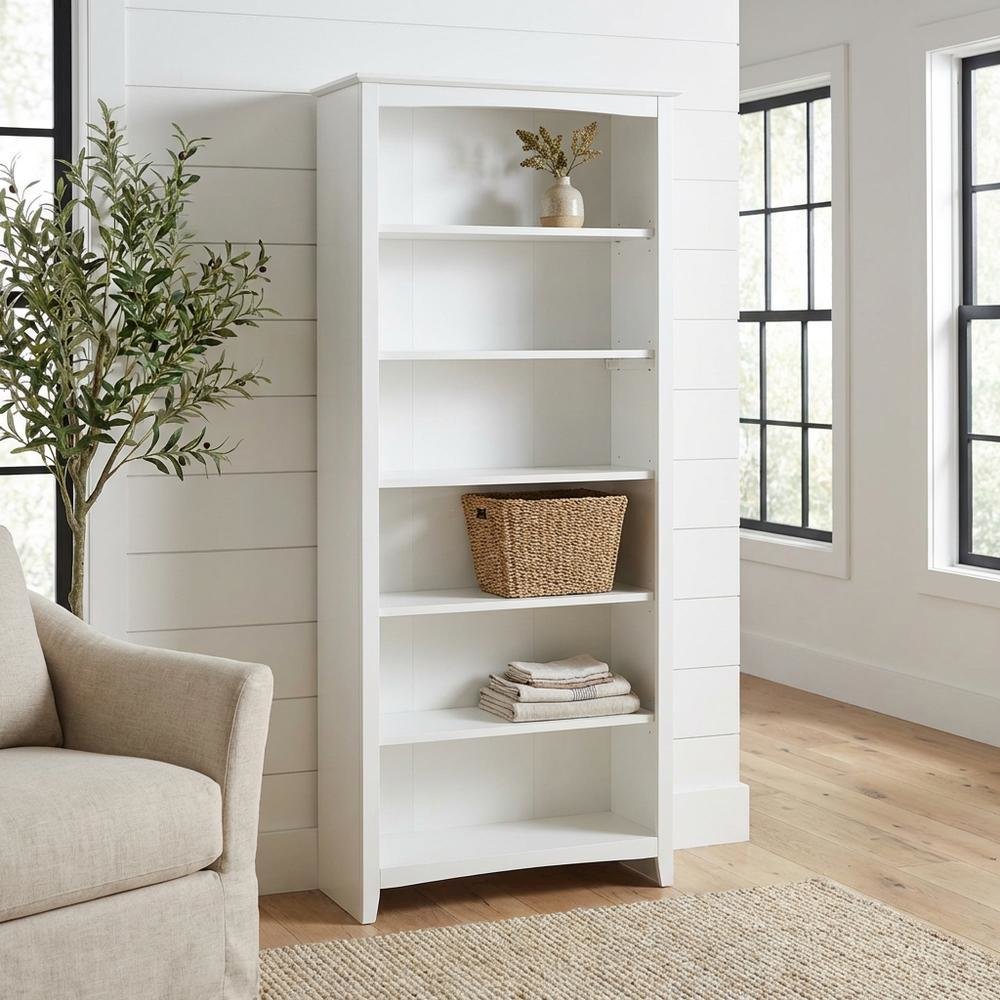Modern black wood bookcase with adjustable shelves and sleek design