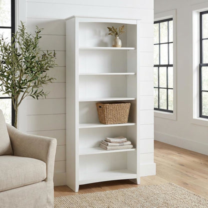 Modern black wood bookcase with adjustable shelves and sleek design