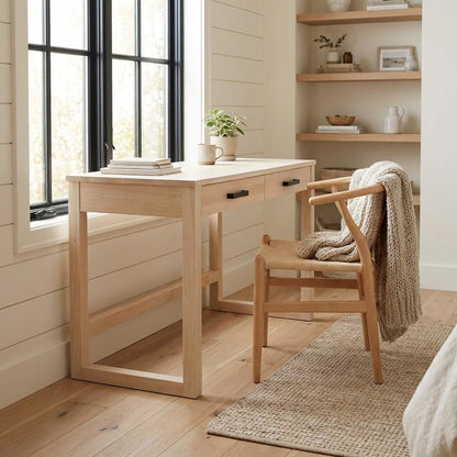 Wooden Office Desk With Two Drawers In Brown For Workspace Organization
