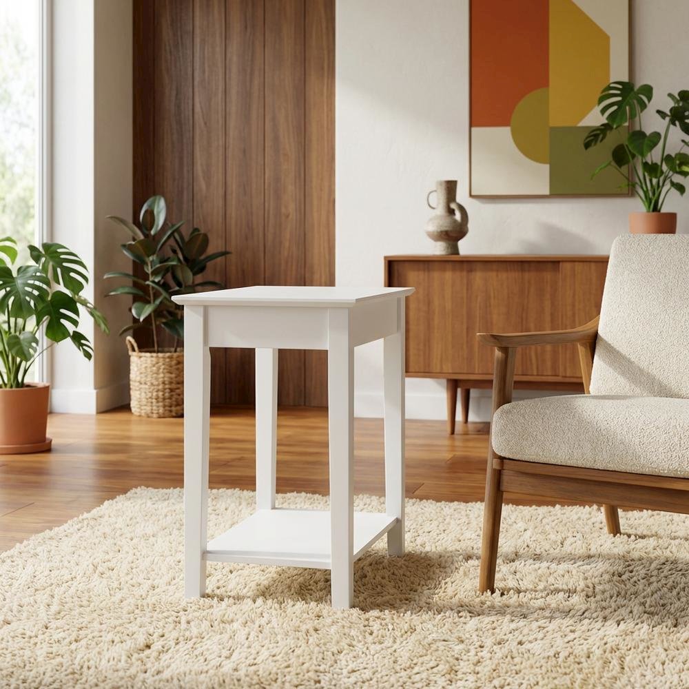 White Narrow End Table for Lounge and Living Spaces