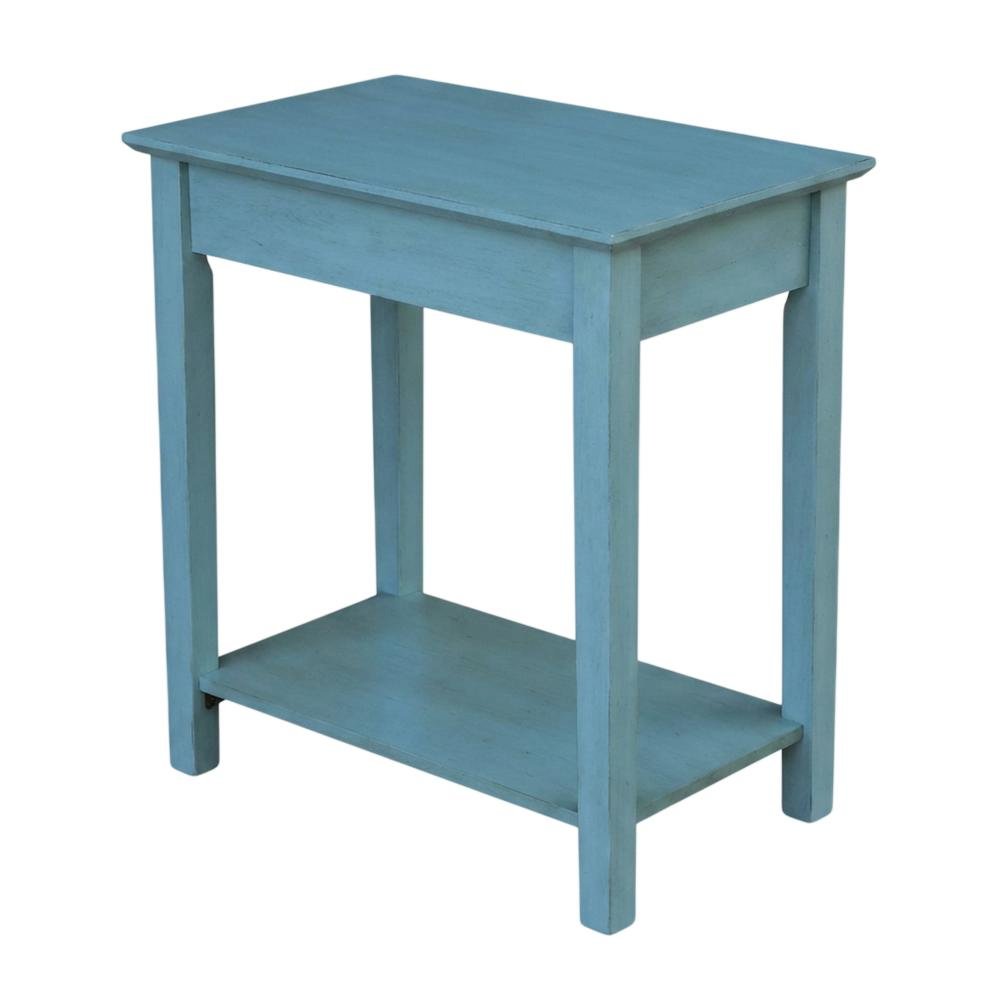 Ocean blue narrow end table with antique rubbed finish for classic living spaces