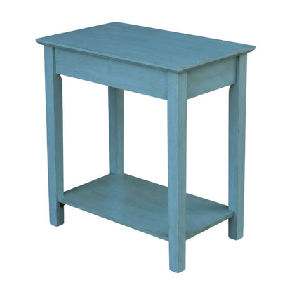 Ocean blue narrow end table with antique rubbed finish for classic living spaces