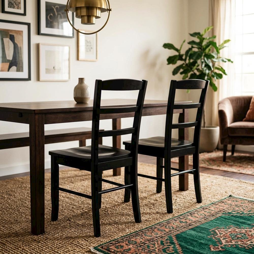 Solid Wood Ladderback Dining Chairs for Kitchen and Dining Room, Set of 2
