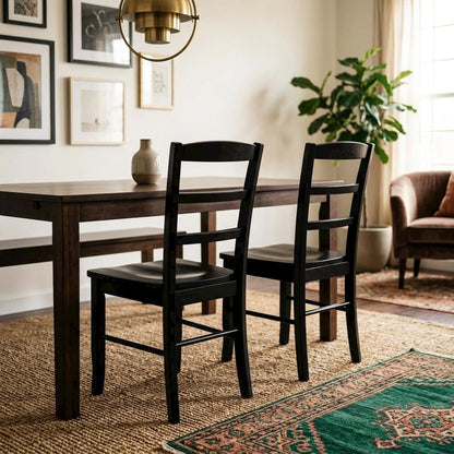 Solid Wood Ladderback Dining Chairs for Kitchen and Dining Room, Set of 2