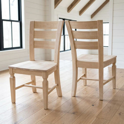 Solid Hardwood Ladder-Back Dining Chairs, Unfinished, Set of 2