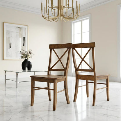 Solid Hardwood X-Back Dining Chair with Contoured Wood Seat for Dining Room