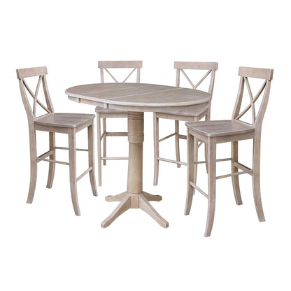 36" Round Top Pedestal Table With 12" Leaf - 28.9"H - Dining Height, Washed Gray Taupe