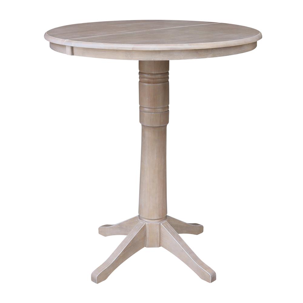 36" Round Top Pedestal Table With 12" Leaf - 28.9"H - Dining Height, Washed Gray Taupe