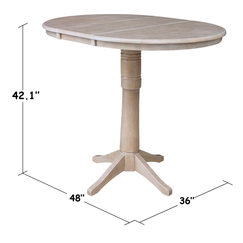 36" Round Top Pedestal Table With 12" Leaf - 28.9"H - Dining Height, Washed Gray Taupe
