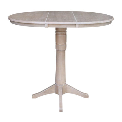 36" Round Top Pedestal Table With 12" Leaf - 28.9"H - Dining Height, Washed Gray Taupe