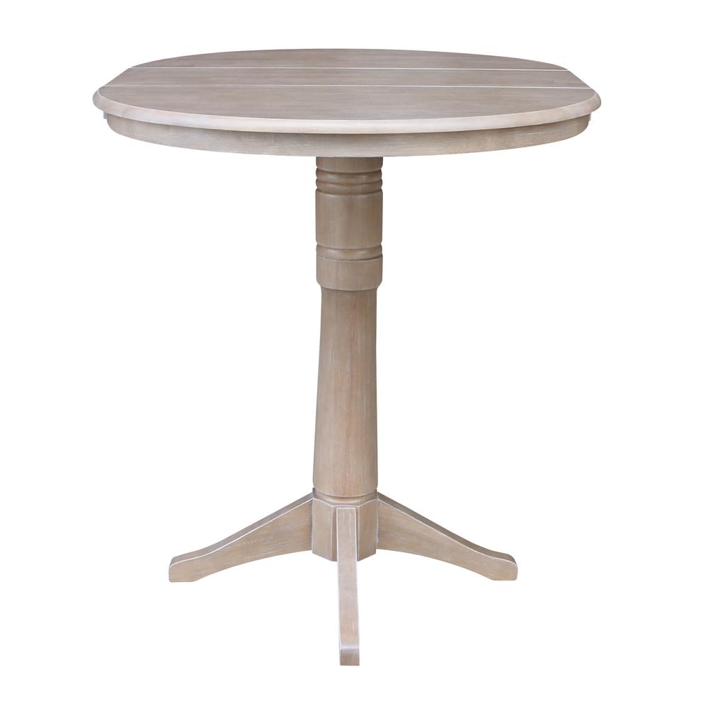 36" Round Top Pedestal Table With 12" Leaf - 28.9"H - Dining Height, Washed Gray Taupe