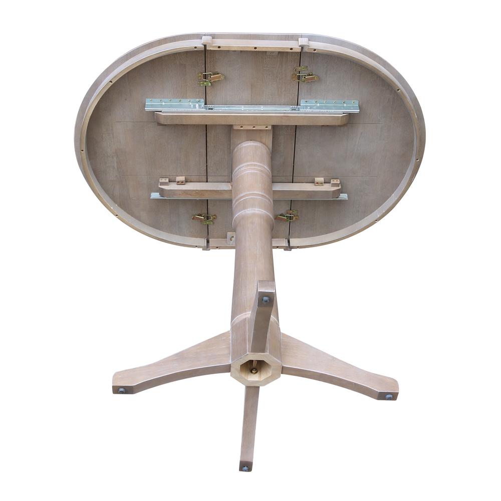 36" Round Top Pedestal Table With 12" Leaf - 28.9"H - Dining Height, Washed Gray Taupe