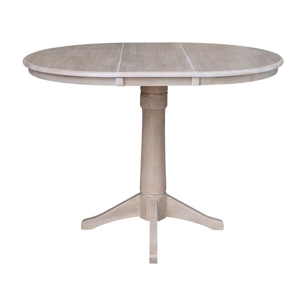 36" Round Top Pedestal Table With 12" Leaf - 28.9"H - Dining Height, Washed Gray Taupe