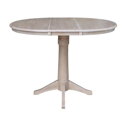 36" Round Top Pedestal Table With 12" Leaf - 28.9"H - Dining Height, Washed Gray Taupe
