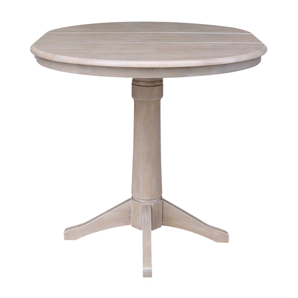 36" Round Top Pedestal Table With 12" Leaf - 28.9"H - Dining Height, Washed Gray Taupe