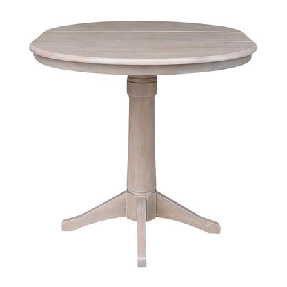 36" Round Top Pedestal Table With 12" Leaf - 28.9"H - Dining Height, Washed Gray Taupe