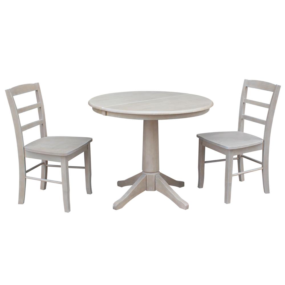 36" Round Top Pedestal Table With 12" Leaf - 28.9"H - Dining Height, Washed Gray Taupe