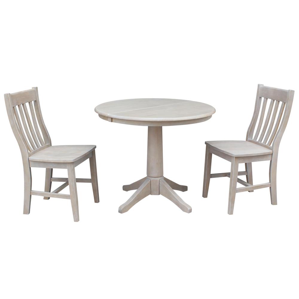 36" Round Top Pedestal Table With 12" Leaf - 28.9"H - Dining Height, Washed Gray Taupe