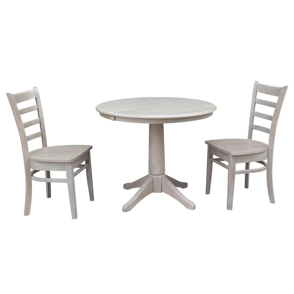 36" Round Top Pedestal Table With 12" Leaf - 28.9"H - Dining Height, Washed Gray Taupe