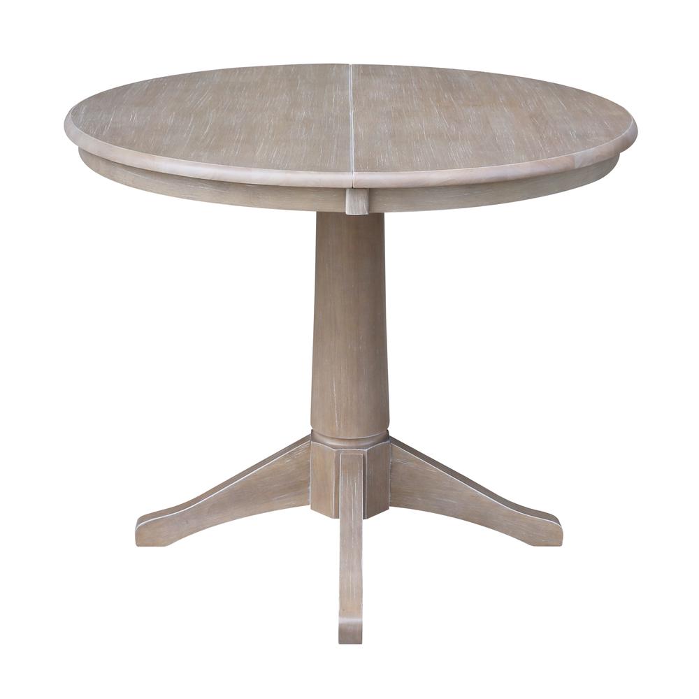 36" Round Top Pedestal Table With 12" Leaf - 28.9"H - Dining Height, Washed Gray Taupe