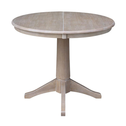 36" Round Top Pedestal Table With 12" Leaf - 28.9"H - Dining Height, Washed Gray Taupe