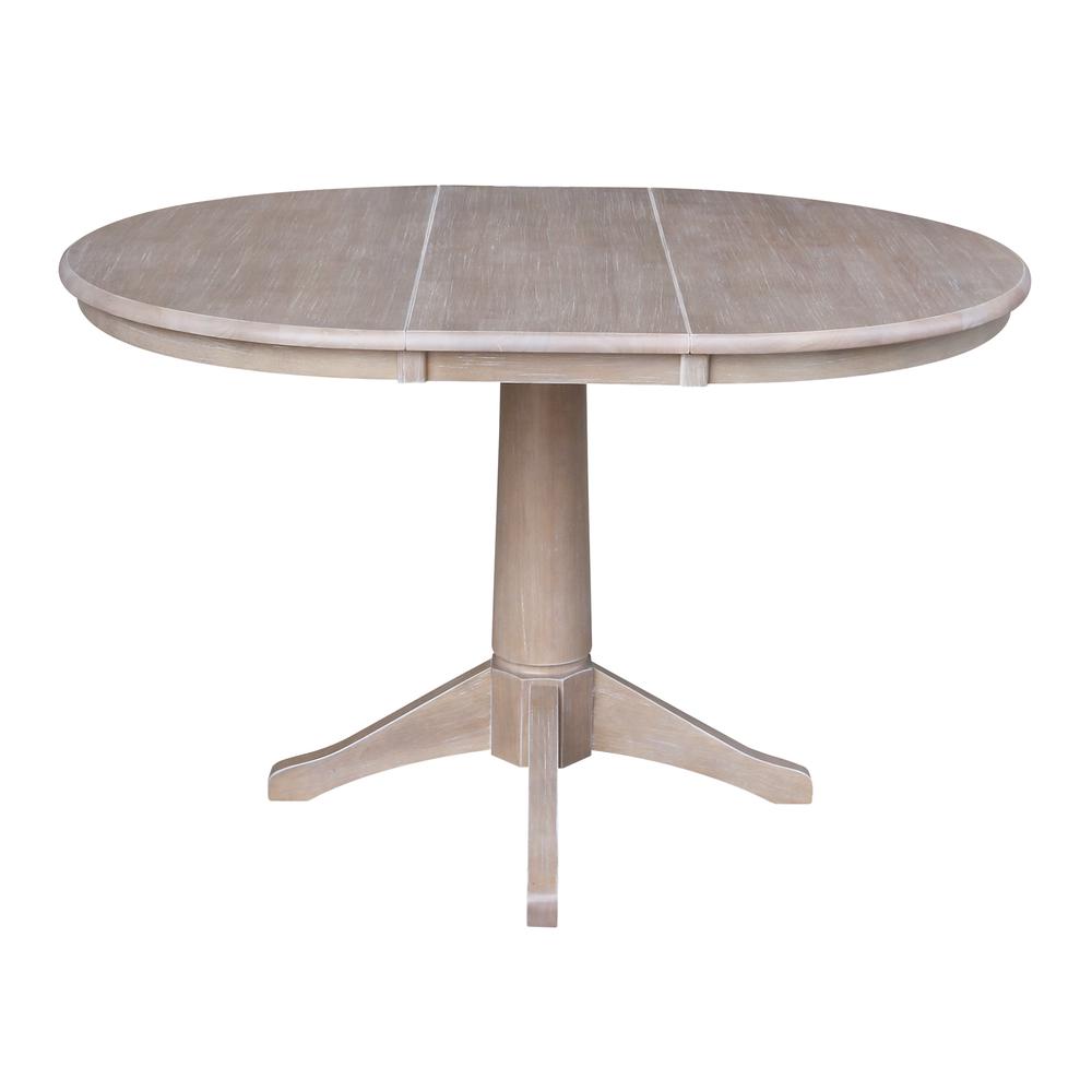 36" Round Top Pedestal Table With 12" Leaf - 28.9"H - Dining Height, Washed Gray Taupe