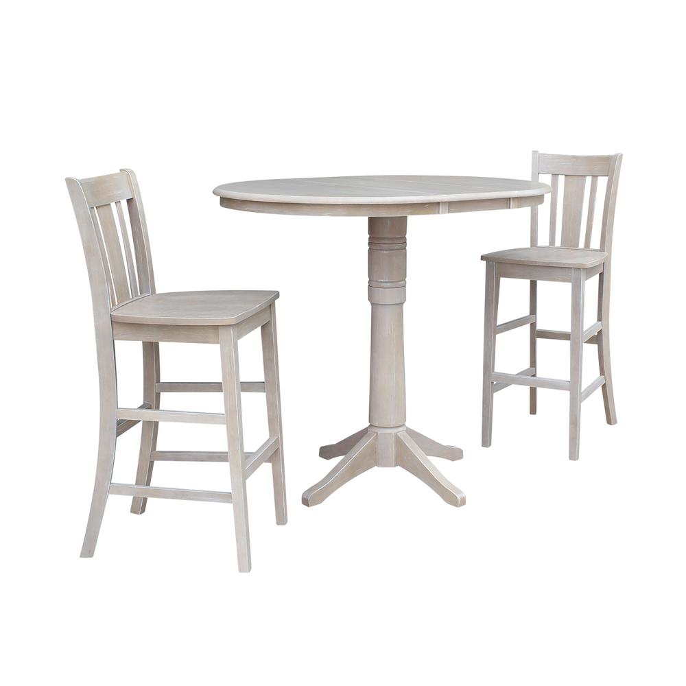 36" Round Top Pedestal Table With 12" Leaf - 28.9"H - Dining Height, Washed Gray Taupe