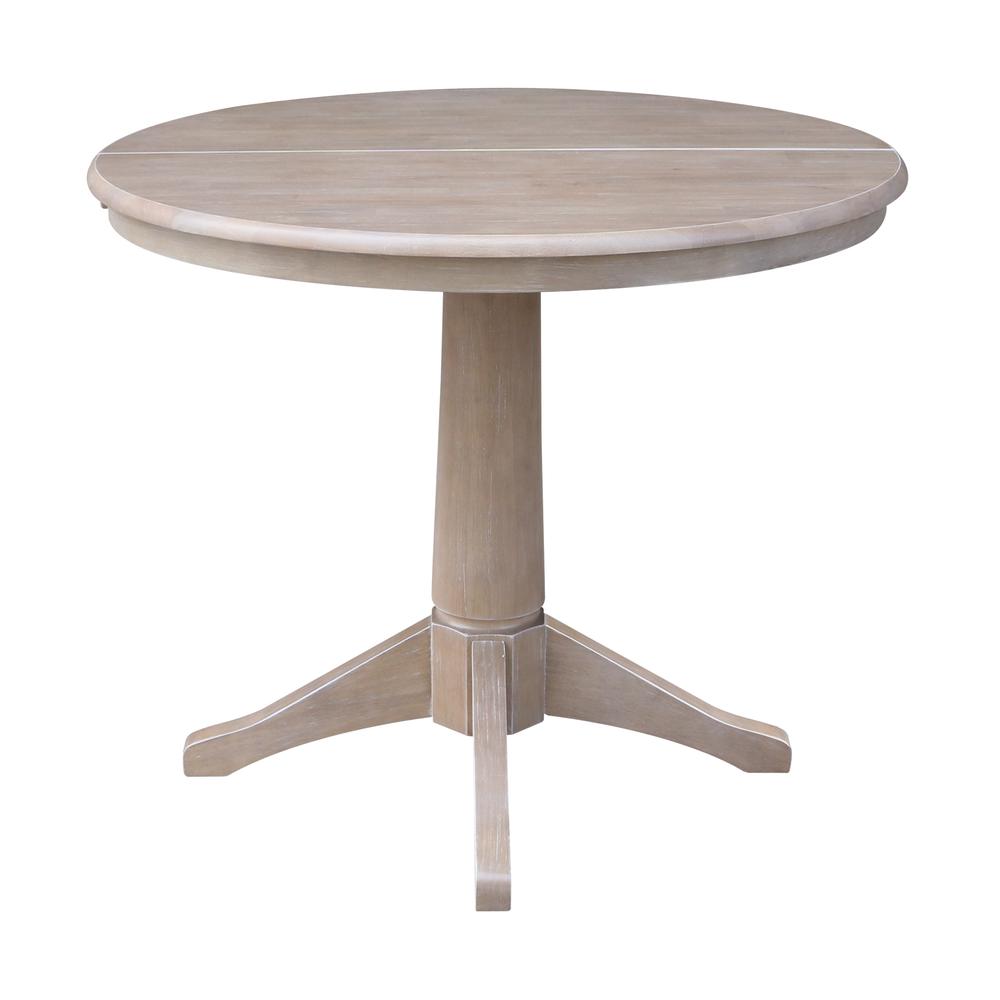 36" Round Top Pedestal Table With 12" Leaf - 28.9"H - Dining Height, Washed Gray Taupe