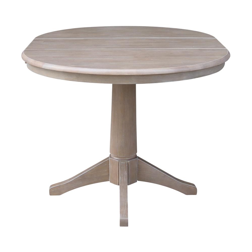 36" Round Top Pedestal Table With 12" Leaf - 28.9"H - Dining Height, Washed Gray Taupe
