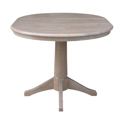 36" Round Top Pedestal Table With 12" Leaf - 28.9"H - Dining Height, Washed Gray Taupe