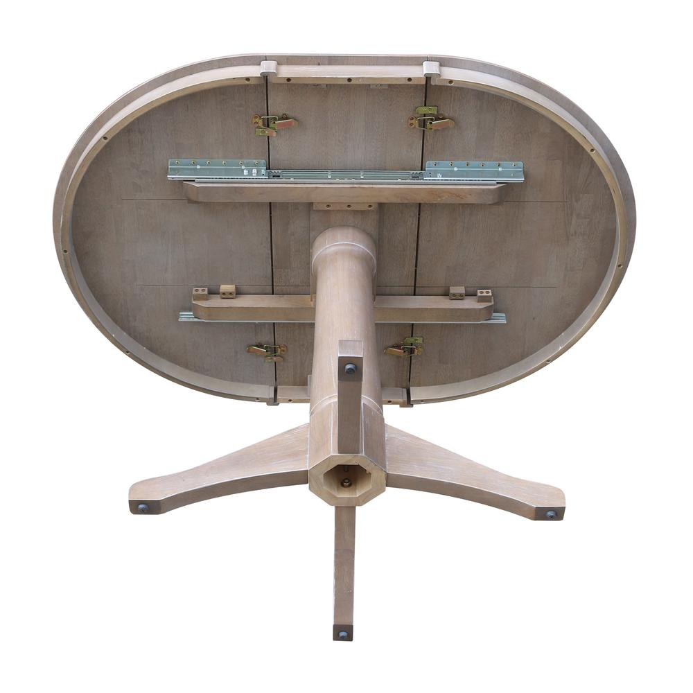 36" Round Top Pedestal Table With 12" Leaf - 28.9"H - Dining Height, Washed Gray Taupe