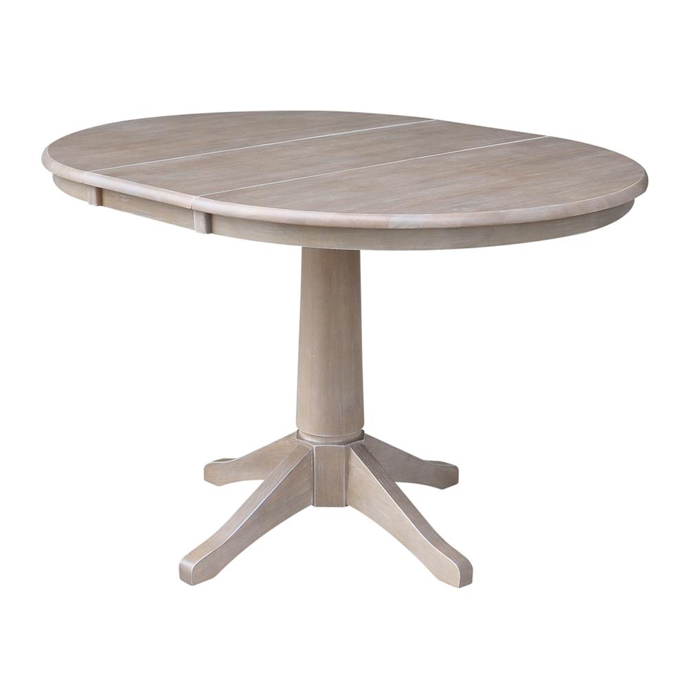 36" Round Top Pedestal Table With 12" Leaf - 28.9"H - Dining Height, Washed Gray Taupe