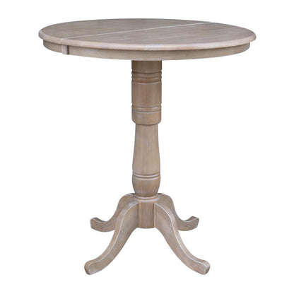 36" Round Top Pedestal Table With 12" Leaf - 34.9"H - Dining or Counter Height, Washed Gray Taupe