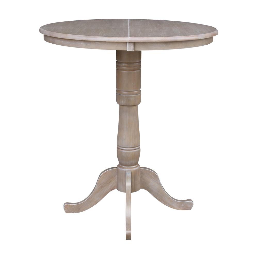 36" Round Top Pedestal Table With 12" Leaf - 34.9"H - Dining or Counter Height, Washed Gray Taupe