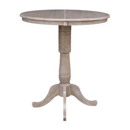36" Round Top Pedestal Table With 12" Leaf - 34.9"H - Dining or Counter Height, Washed Gray Taupe