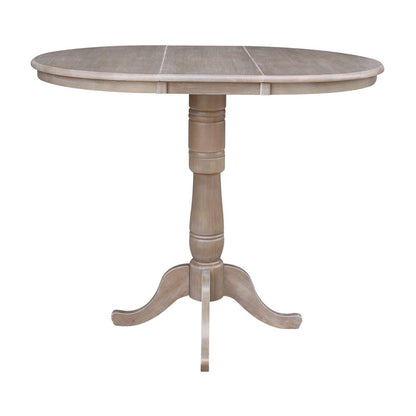 36" Round Top Pedestal Table With 12" Leaf - 34.9"H - Dining or Counter Height, Washed Gray Taupe