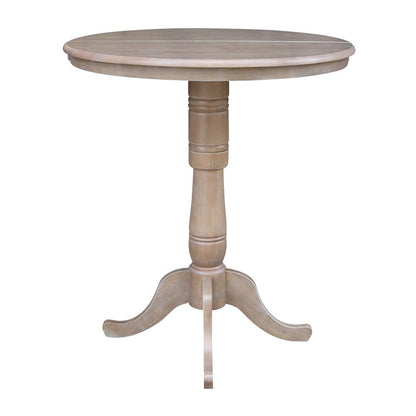 36" Round Top Pedestal Table With 12" Leaf - 34.9"H - Dining or Counter Height, Washed Gray Taupe