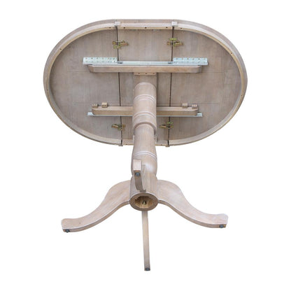 36" Round Top Pedestal Table With 12" Leaf - 34.9"H - Dining or Counter Height, Washed Gray Taupe