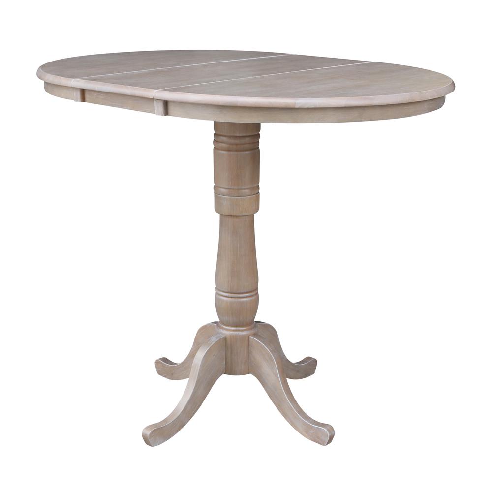 36" Round Top Pedestal Table With 12" Leaf - 34.9"H - Dining or Counter Height, Washed Gray Taupe