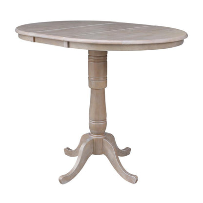 36" Round Top Pedestal Table With 12" Leaf - 34.9"H - Dining or Counter Height, Washed Gray Taupe
