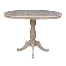 36" Round Top Pedestal Table With 12" Leaf - 34.9"H - Dining or Counter Height, Washed Gray Taupe