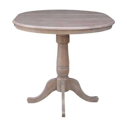 36" Round Top Pedestal Table With 12" Leaf - 34.9"H - Dining or Counter Height, Washed Gray Taupe