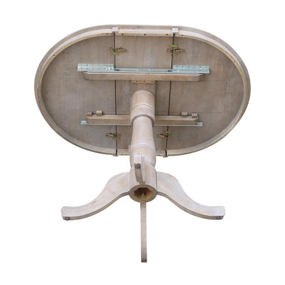 36" Round Top Pedestal Table With 12" Leaf - 34.9"H - Dining or Counter Height, Washed Gray Taupe