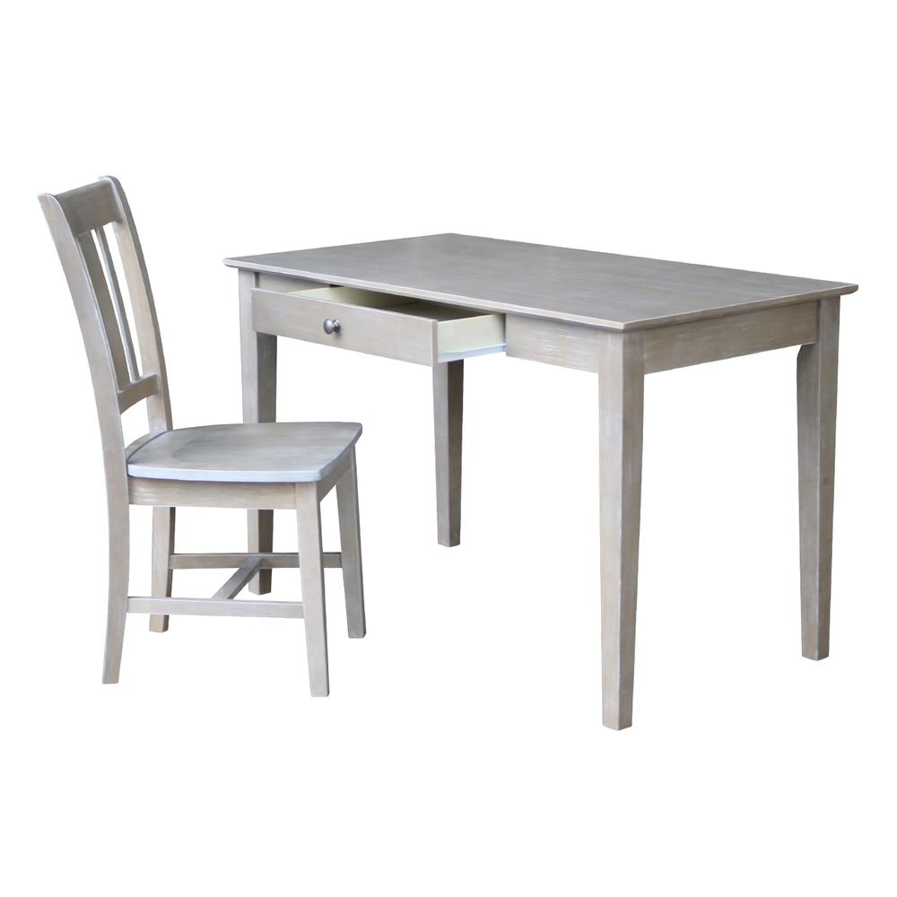Desk With Drawer - Basic Size And Chair, Washed Gray Taupe
